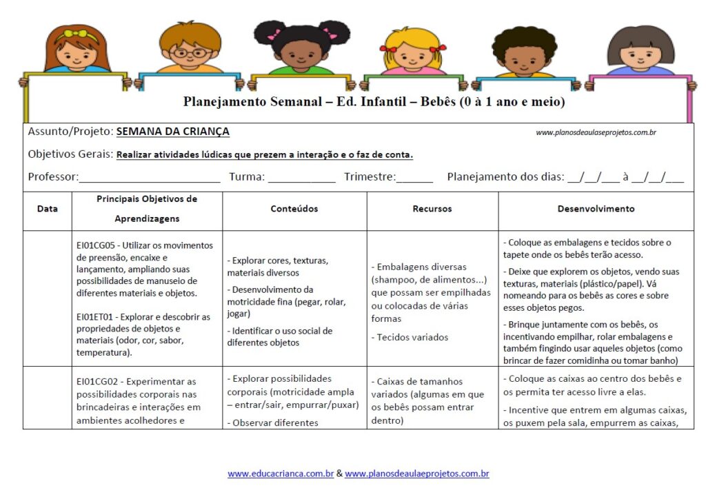 plano de aula dia das crianças para berçário